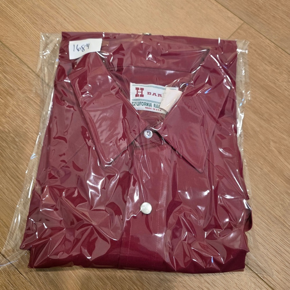 VTG H Bar C California Ranchwear Western Shirt Mens 16.5x34 Burgundy Pearl Snap - Picture 9 of 9